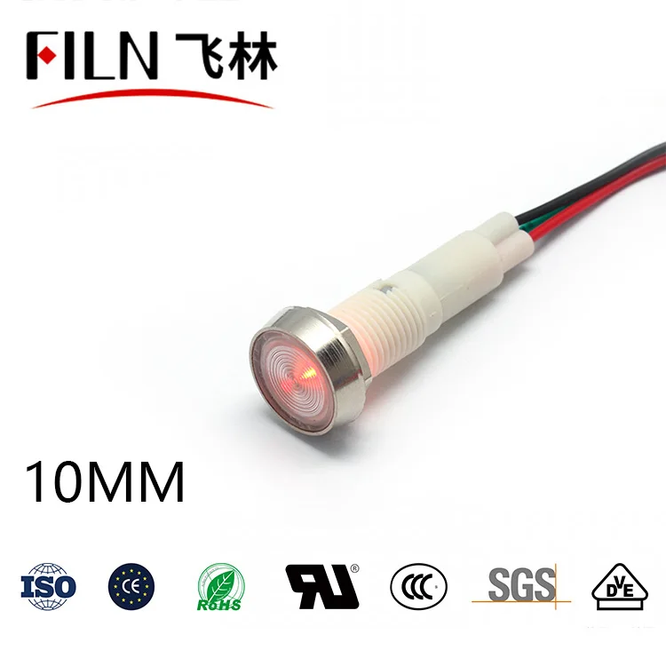  Индикатор FILN 10 мм 12 В 24 220 светодиодный индикатор из пластика красный зеленый желтый