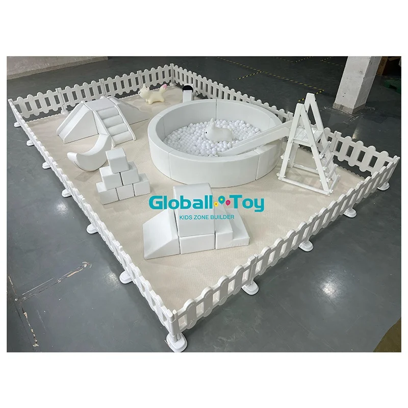 Hot sale soft play equipment white soft play set Customized outdoor playground ball pit with slide for kids party rental