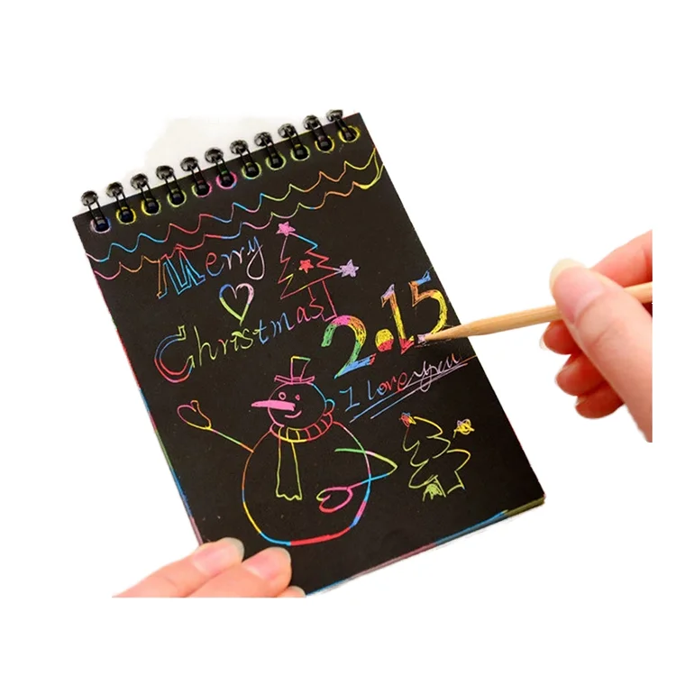 Magic Color Rainbow Scratch Art Paper Cards Children DIY Scratch Painting Notebook with Graffiti Stencil Kdis Drawing Toy