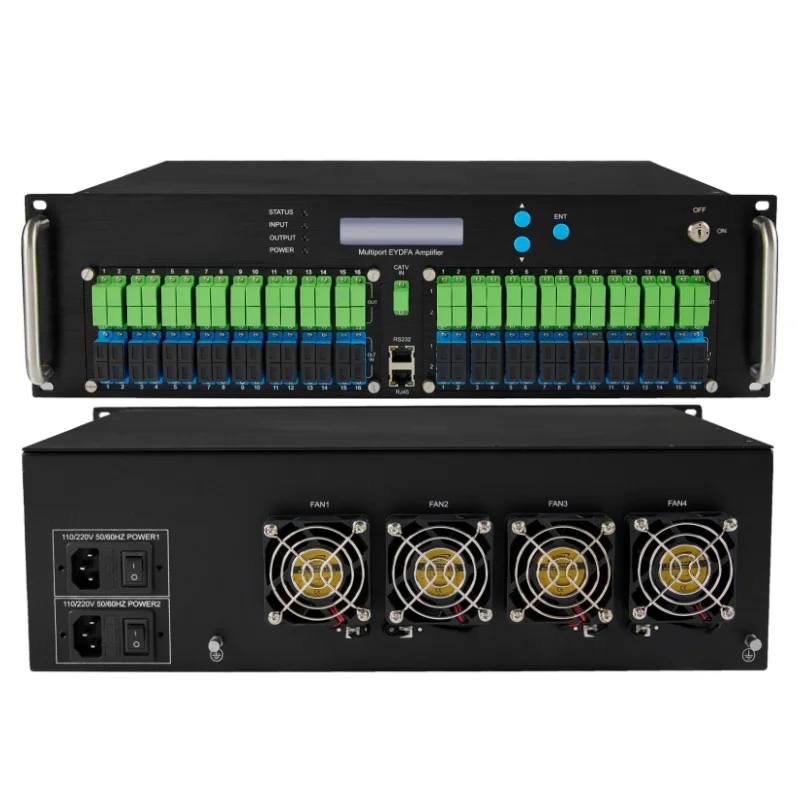 FTTH EDFA WDM 64 ports 22dB High Power Optical Amplifier with SC/UPC input, SC/APC output