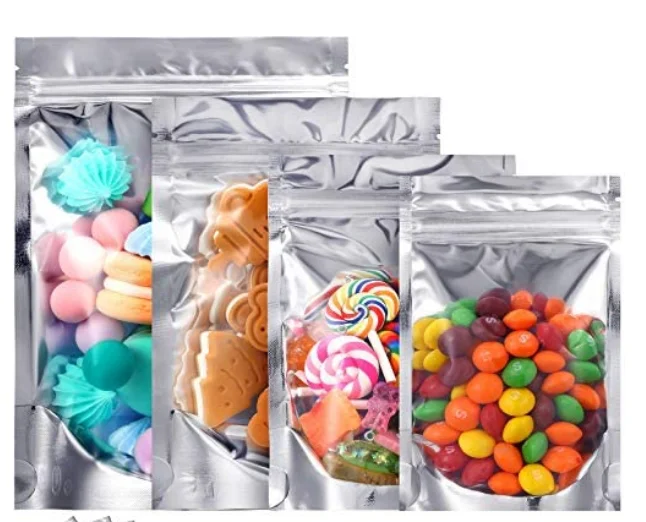 120 Pieces Resealable Mylar Bags Stand Up Foil Bags Aluminum Metallic Foil Pouch Bags for Food Packaging Candy, Nuts and Dried