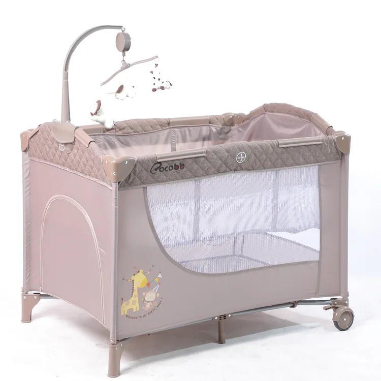 
Safety baby bed comfrotable baby travel cot Portable and Foldable Play Yard Simple Metal Baby Swing Bed 
