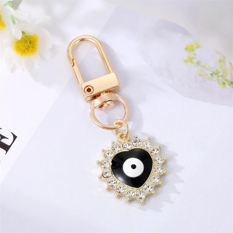 2022 New Design Heart Evil Eye Couple Keychain For  Blue Eye Bag Car Pendant Airpods Box Rhinestone key chain