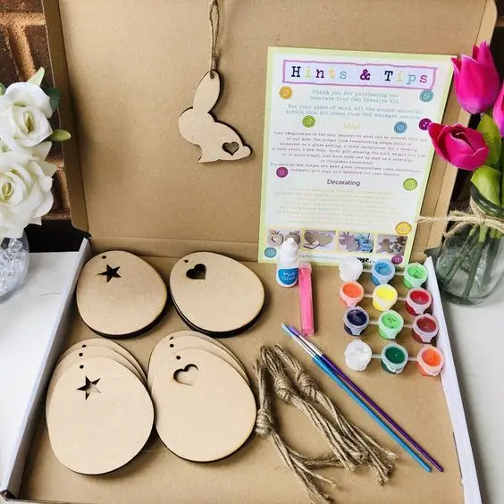 Easter Bunny with custom faces and clothes for DIY Craft Kits kids coloring kits laser cut Wood Ornaments Paint Kits