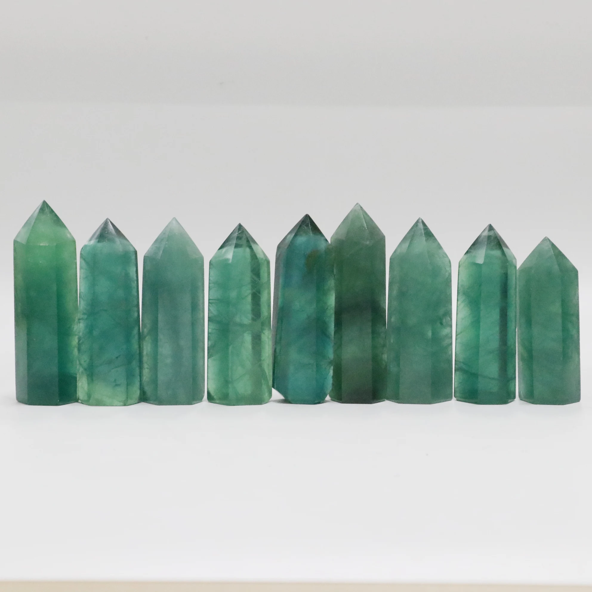Hand carved natural green fluorite quartz crystal tower decoration