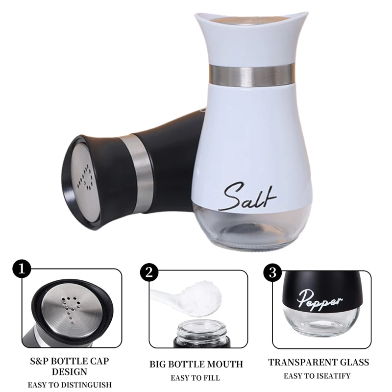 4 Oz 120ml Glass Bottom Salt Shaker for Kitchen Restaurant Mini Small Stainless Steel Salt and Pepper Shaker Set