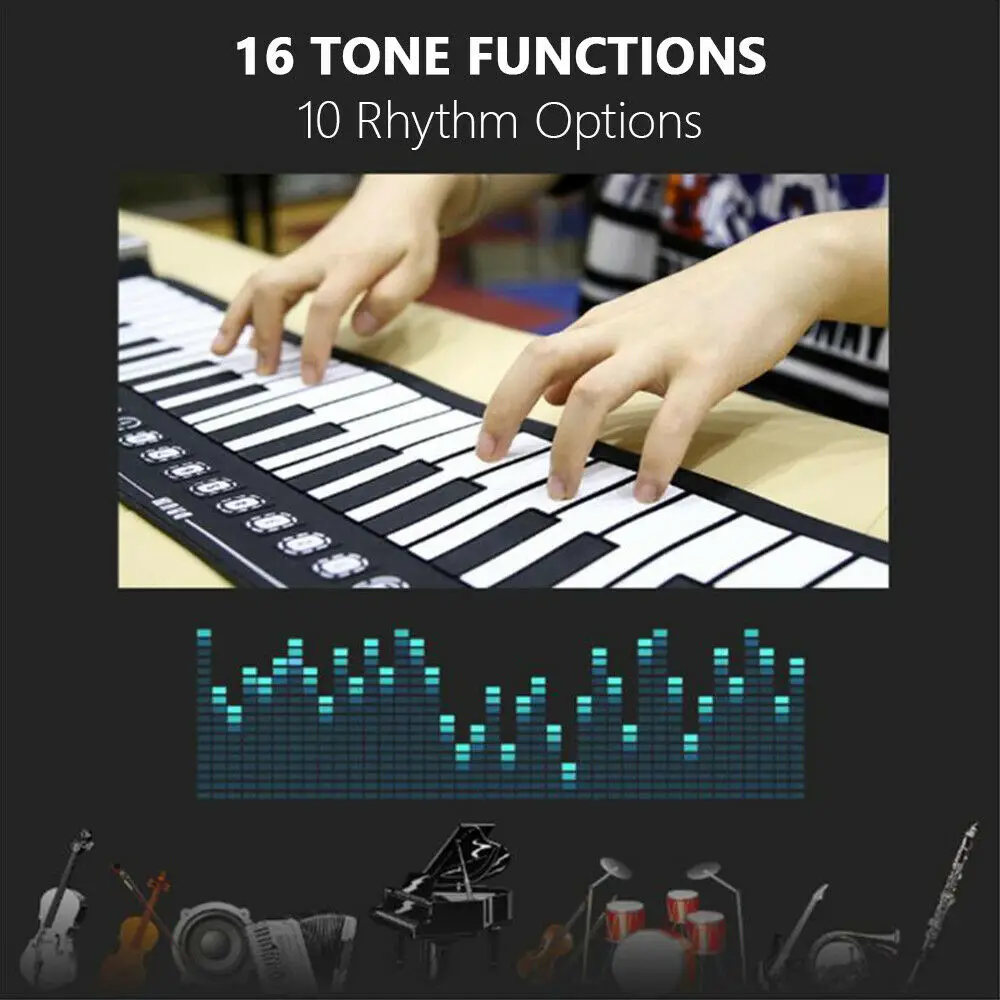 USB Hand Roll Up Piano Portable Folding Electronic Organ Keyboard Instruments 49 Key for Music Lovers Playing Accessories
