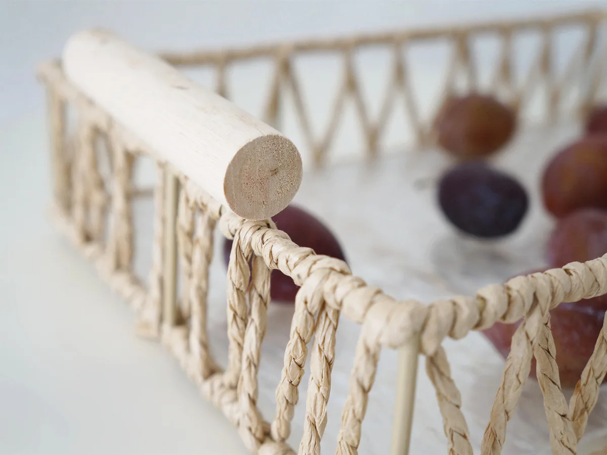 High Quality Paper rope Basket Wholesale Hand Woven Storage Baskets With Wooden Stick Handles