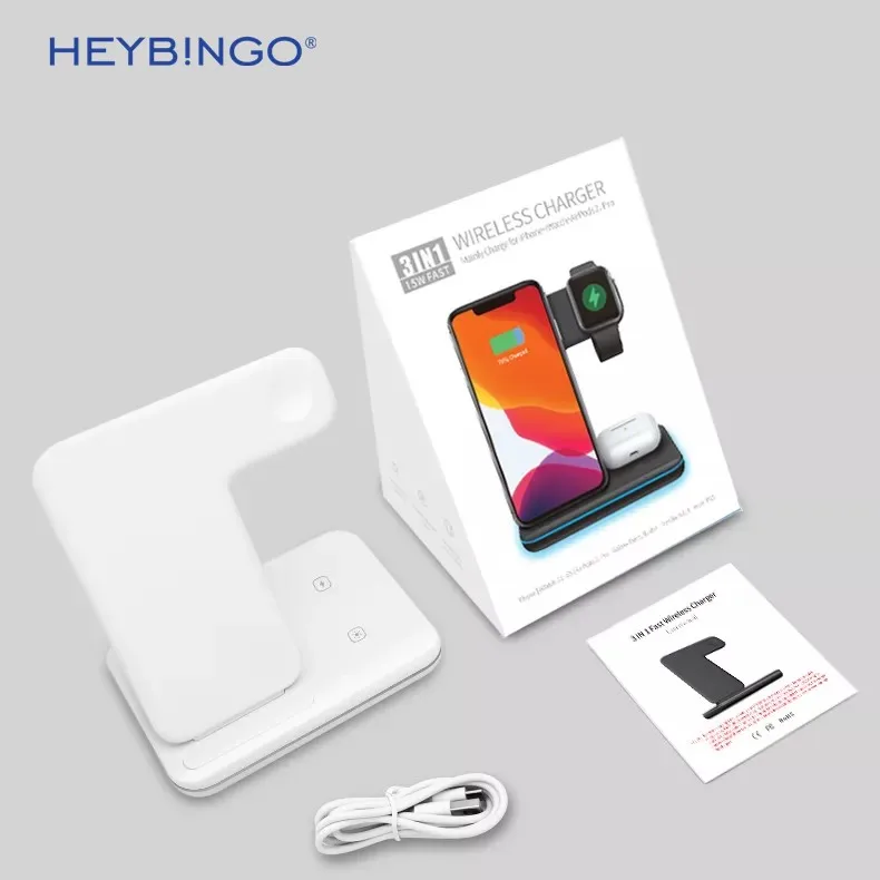 Amazon Top Seller Dropshipping New Qi 15W Mobile Phone Charging Pad LED Light 3 in 1 Wireless Charger For Iphone 13 Watch