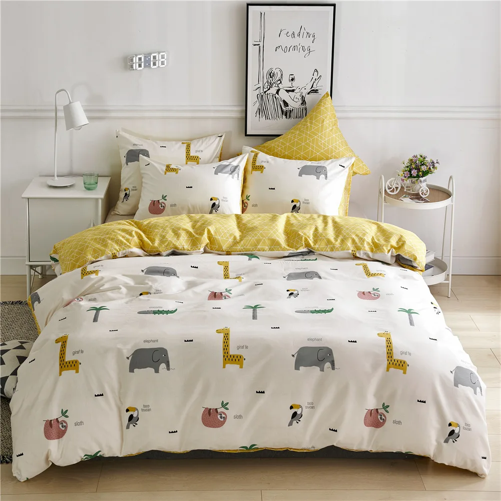 Wholesale King Size Dinosaur 100% Cotton Winter Home Duvet Cover Bed Set, Custom Cute Winter Print Pure Cotton Bedding Set/