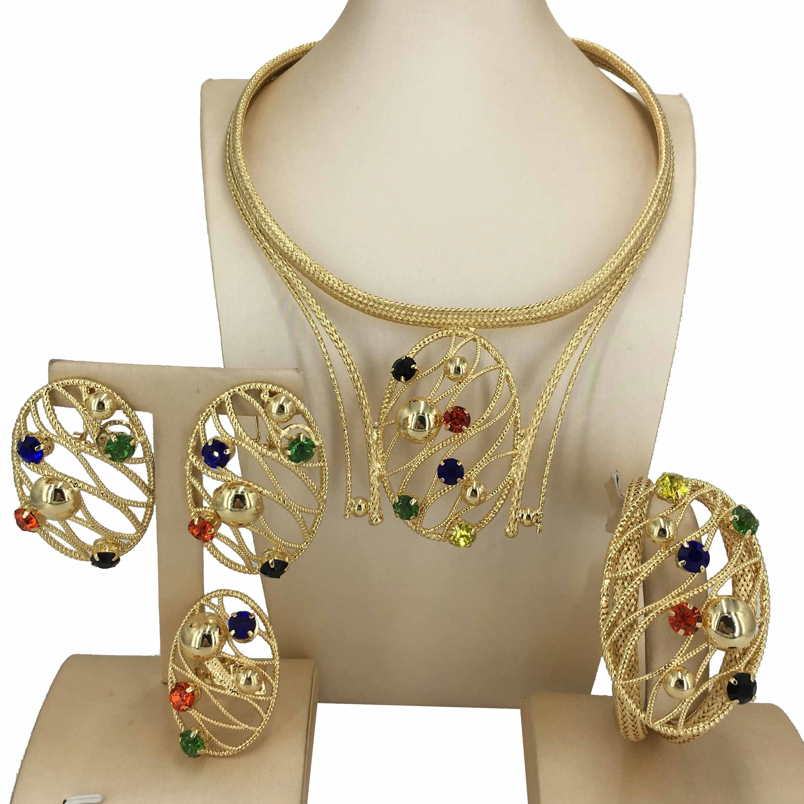 Wholesales Wedding Bridal Women Gold Jewelry African Bridal Luxury Jewelry Sets Gold Plated