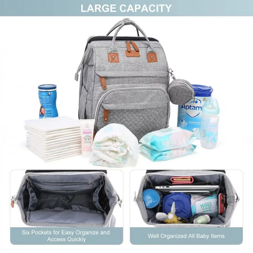 Wholesale Functional Folding Bed Bag Tote Nappy Mommy Waterproof Mummy Baby Diaper Backpack With USB Port Diaper Bag