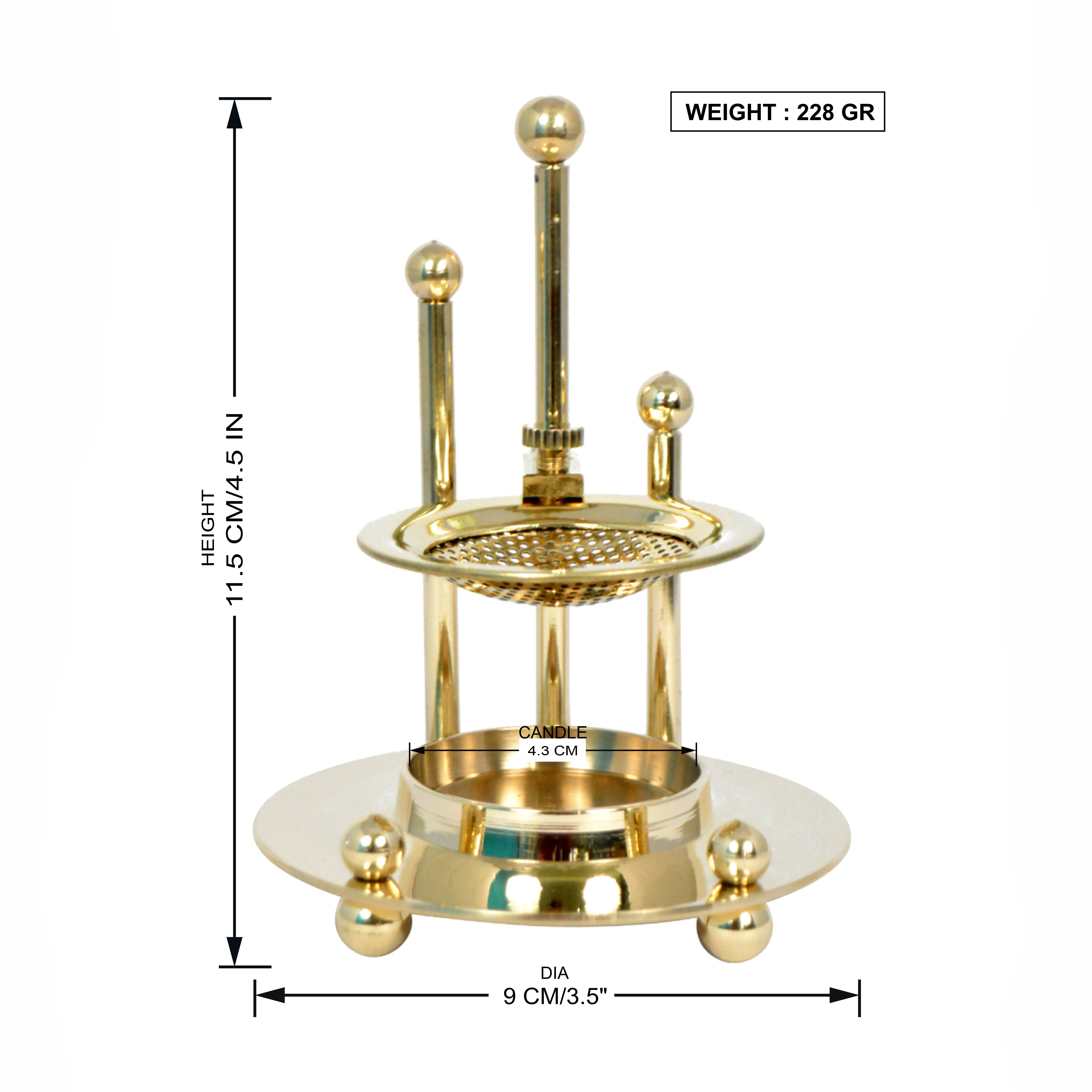 Modern Polished Brass Incense Burner with Adjustable Height for Candle Solid Oud Charcoal Resin Meditation Incense Holder