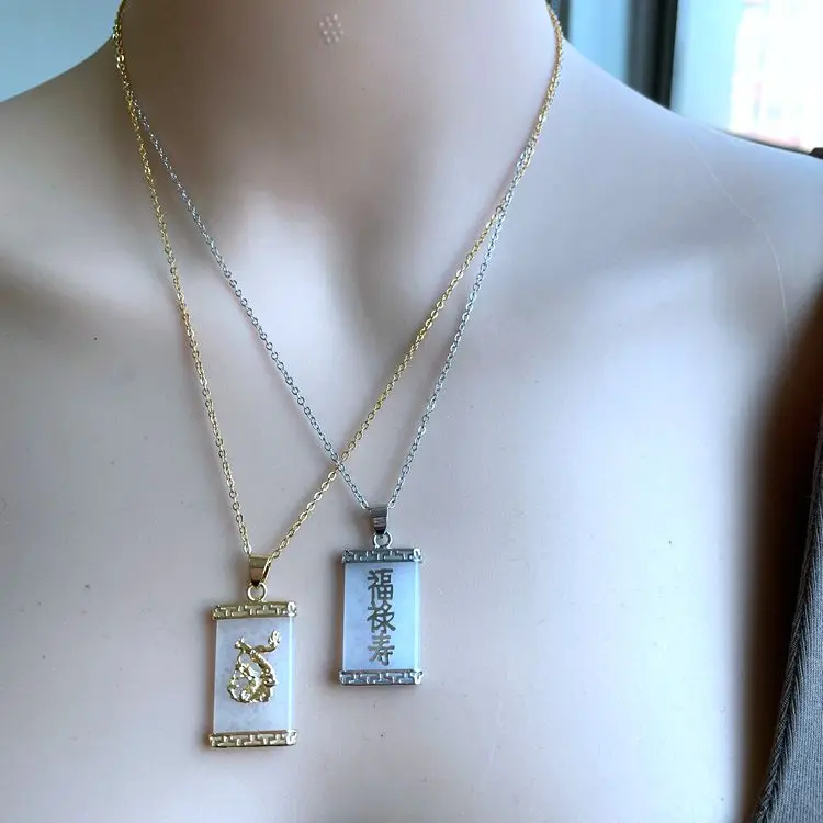 Fashion Wholesale Jewelry Agate white clear jade pendant buddha chinese word gold necklace
