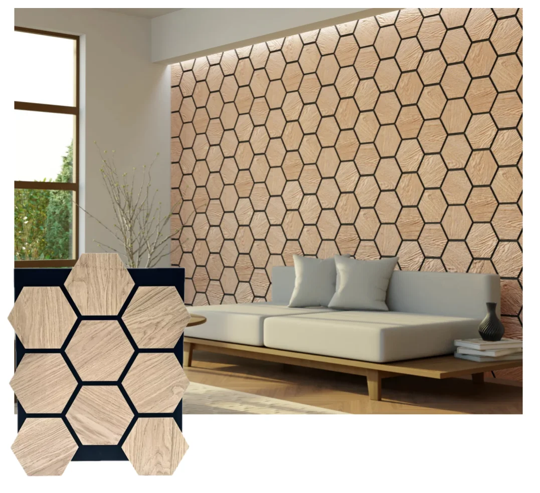 wholesale Polyester Fiber felt MDF slat wood veneer hexagon Wood Acoustic Panels soundproof hexagon acoustic panels