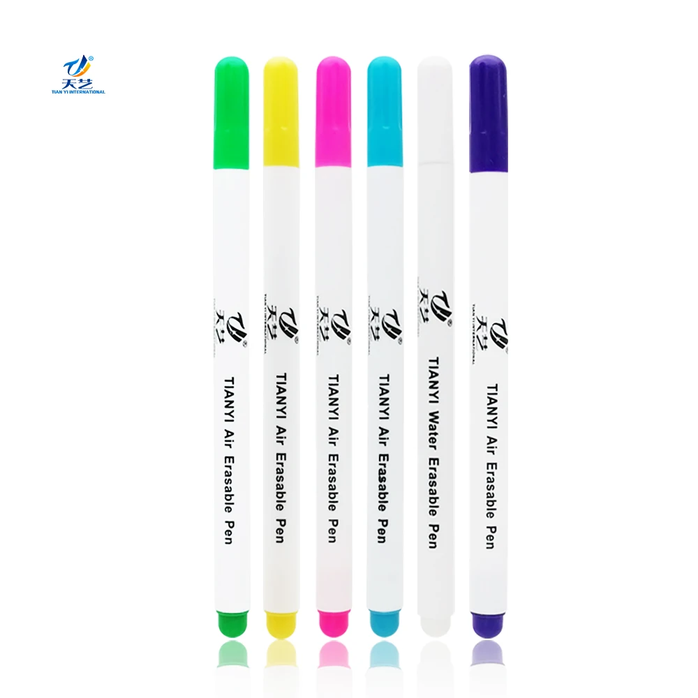 6-Color Disappearing Erasable Ink Fabric Marker Pen for Sewing Marking Washable Art and Lettering