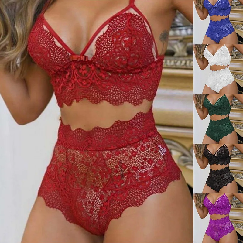 
New Lace Sexy Bra Set Push Up Embroidery Bralette Lingerie Plus Size Transparent Women Underwear Set 