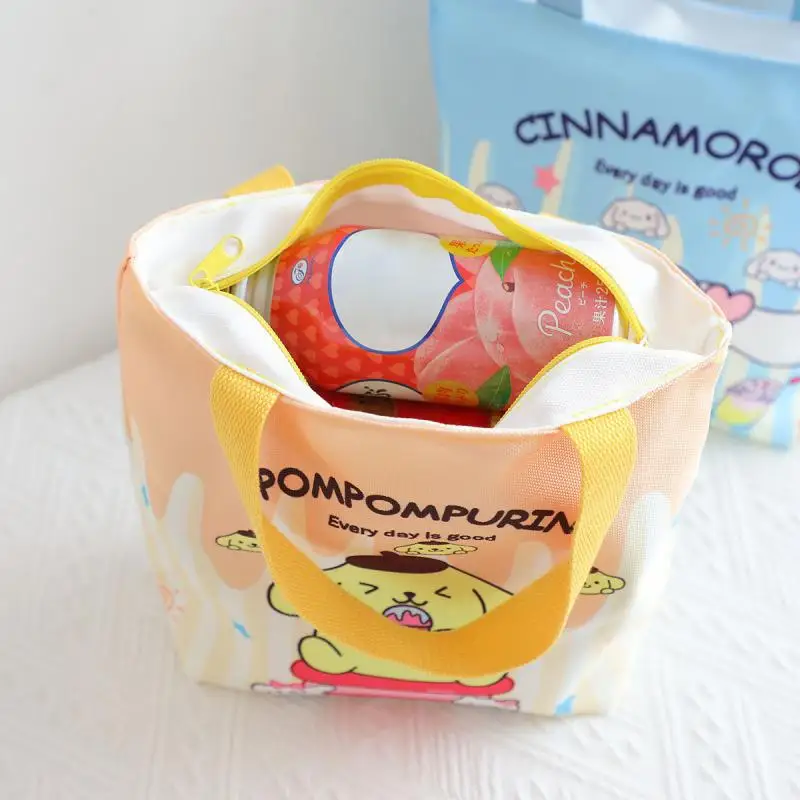 Hello Kt Cartoon Sanrioed Lunch Box Bag Kawaii Kuromi My Melody Cinnamoroll Pochacco Large Capacity Handbag Student Bag