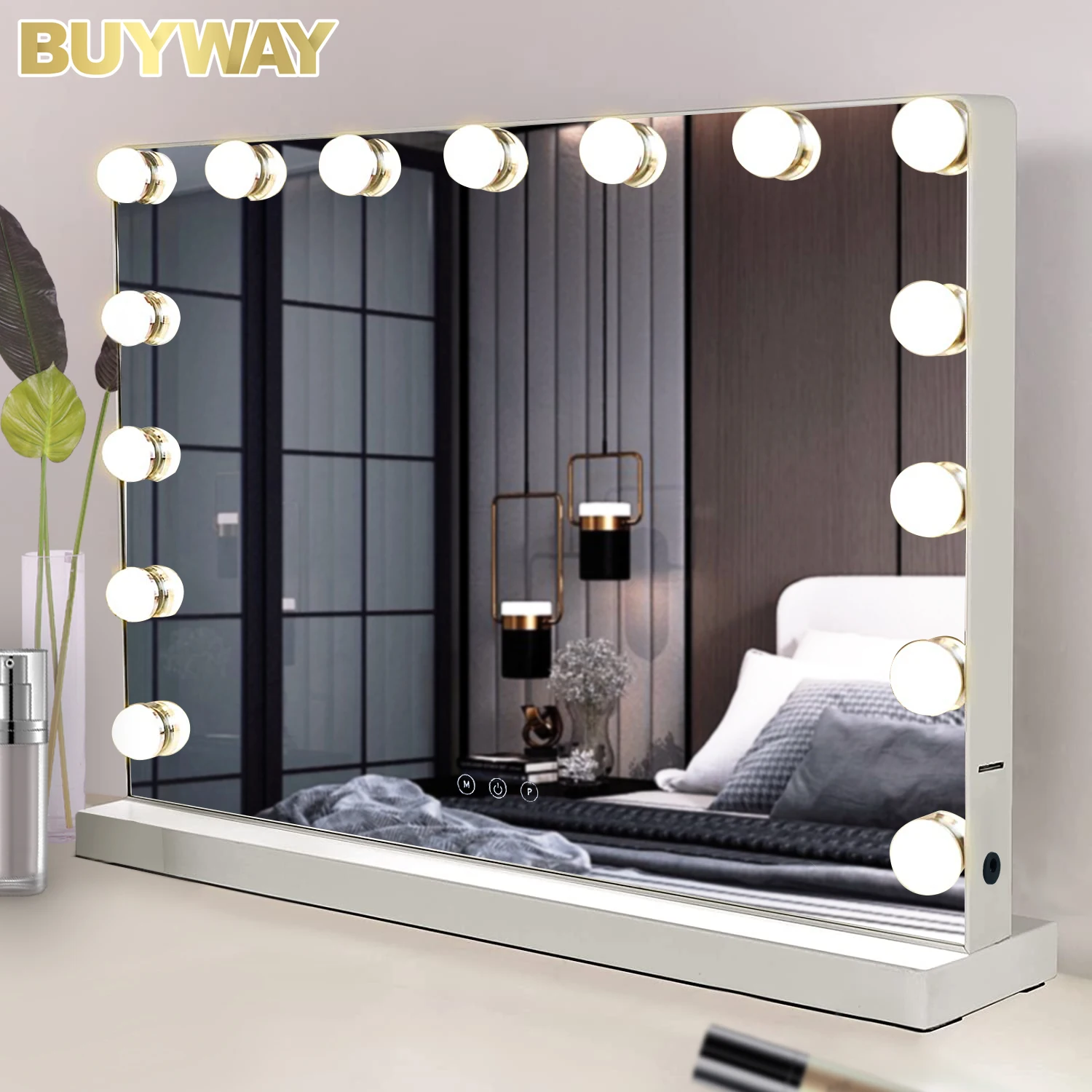 15 Bulbs Touch Screen Switch Smart Control Big Adjustable Cosmetic Make Up Makeup Mirror With Led Light Hollywood Vanity Mirror