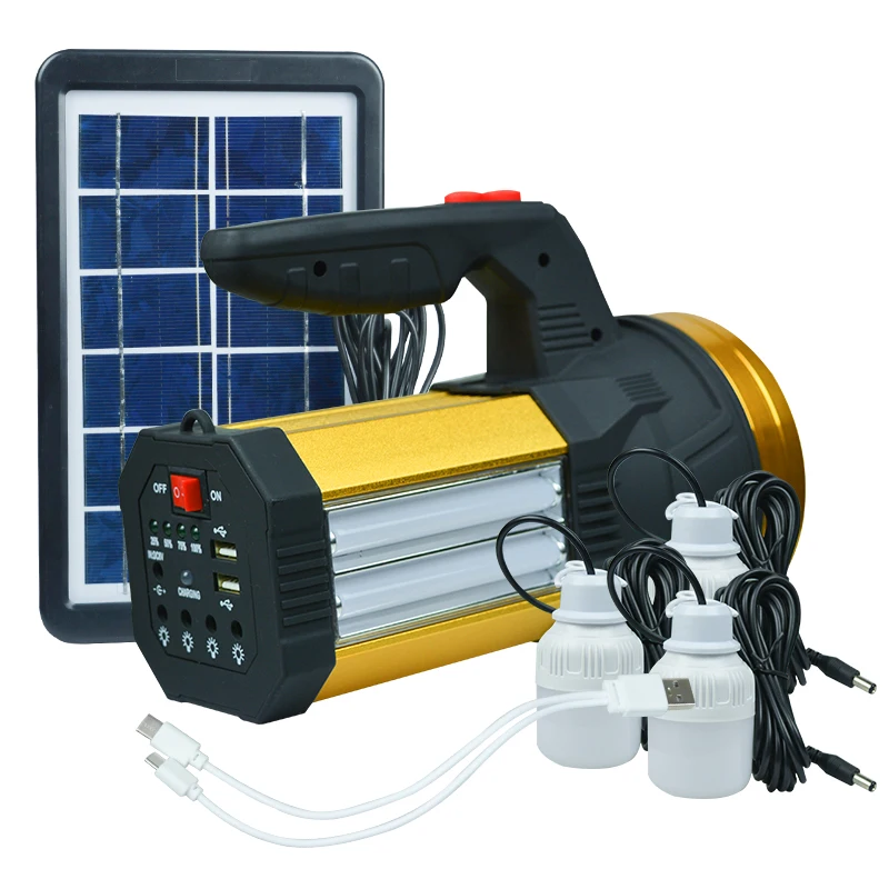 Factory Wholesale  Rechargeable Multi-functional Waterproof Spotlight Hunting Outdoor Searchlight with Solar Panel and Bulbs