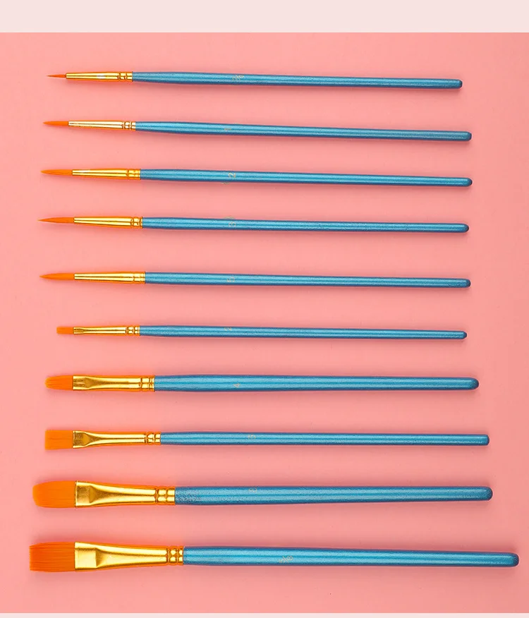 Watercolor Gouache Paint Brushes Different Shape Round Pointed Tip Nylon Hair Painting Brush Set Art Supplies