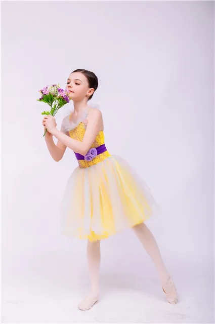 Yellow Wholesale Kids Party Dresses Tutu Dress For Girls performance wear 4 layer tutu  print tulle