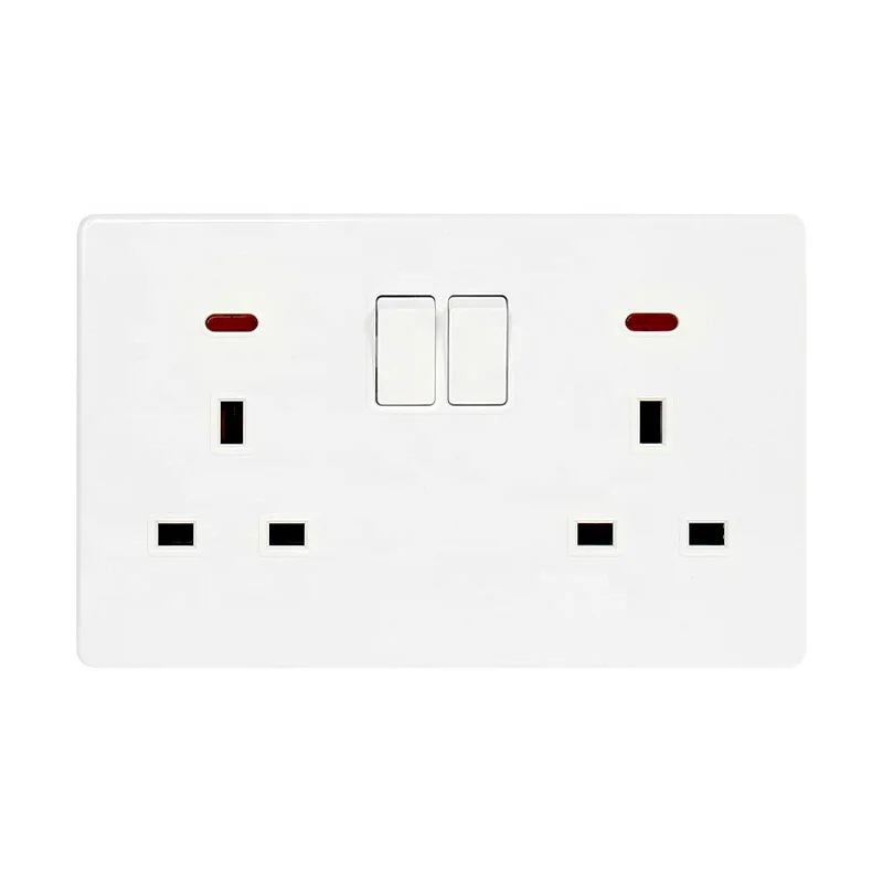 White pc material socket universal type double 2 group wall socket general electric socket with switch