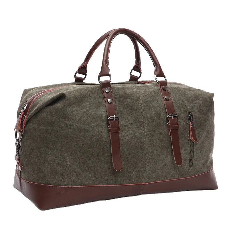 Unisex Canvas PU Leather Travel Tote Duffel Bag Weekender Overnight Carry-on custom canvas duffle Bag for mens