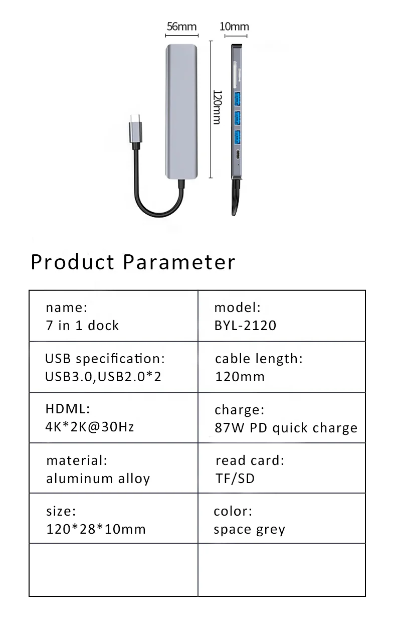 Quality 7 in 1 Type-C HUB Adapter with 4K HDTV SD/TF  Docking Station  Multiple Ports PD Charging Dock Station
