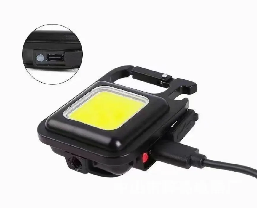 Rechargeable Keychain Flashlights COB Mini Flashlight with 3 Light Modes, Pocket Light with Folding Bracket with Bottle Opener