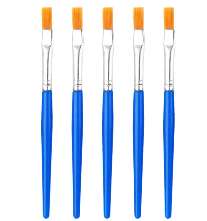 Blue Rod Flat Head round Hair Watercolor Brush Nylon and Plastic round Head Painting Handle for Art Oil Painting Wood Handle