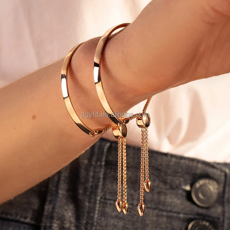 Women Engraved ID Curved Bar Bracelets Friendship Solo Chain Bracelet Bangle Mom Personalized Fashion 18K Gold Bracelet Gifts