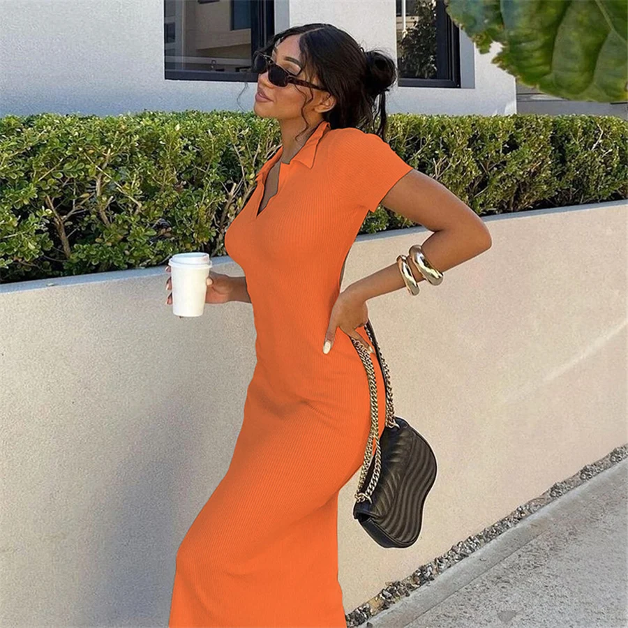 Nibber K21D02583 Plain Backless Short Sleeve Knitting Maxi Long Dress Casual Bodycon Dress Women