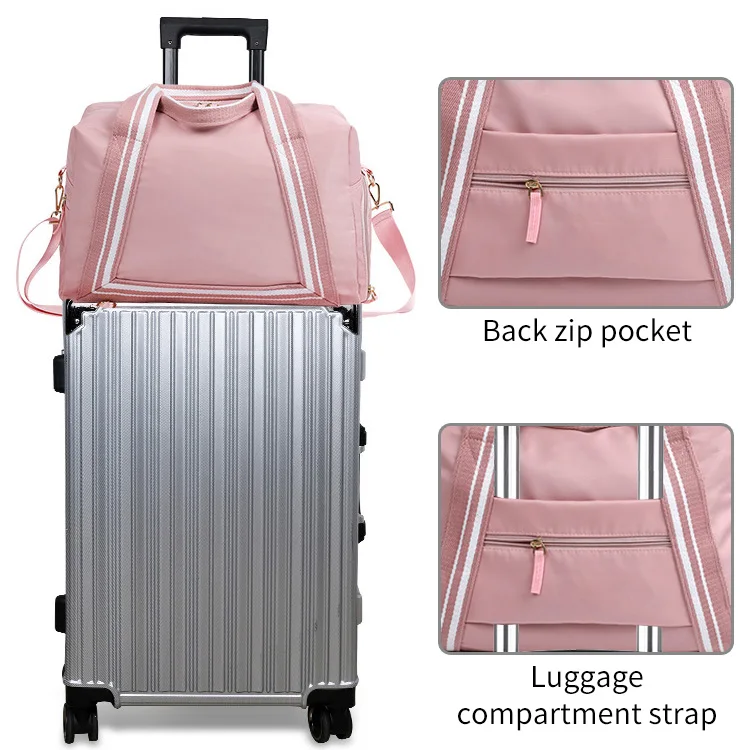 Swimming carry on gym sport bag fashion  weekender waterproof luggage women pink duffle travel bags with shoe pouch