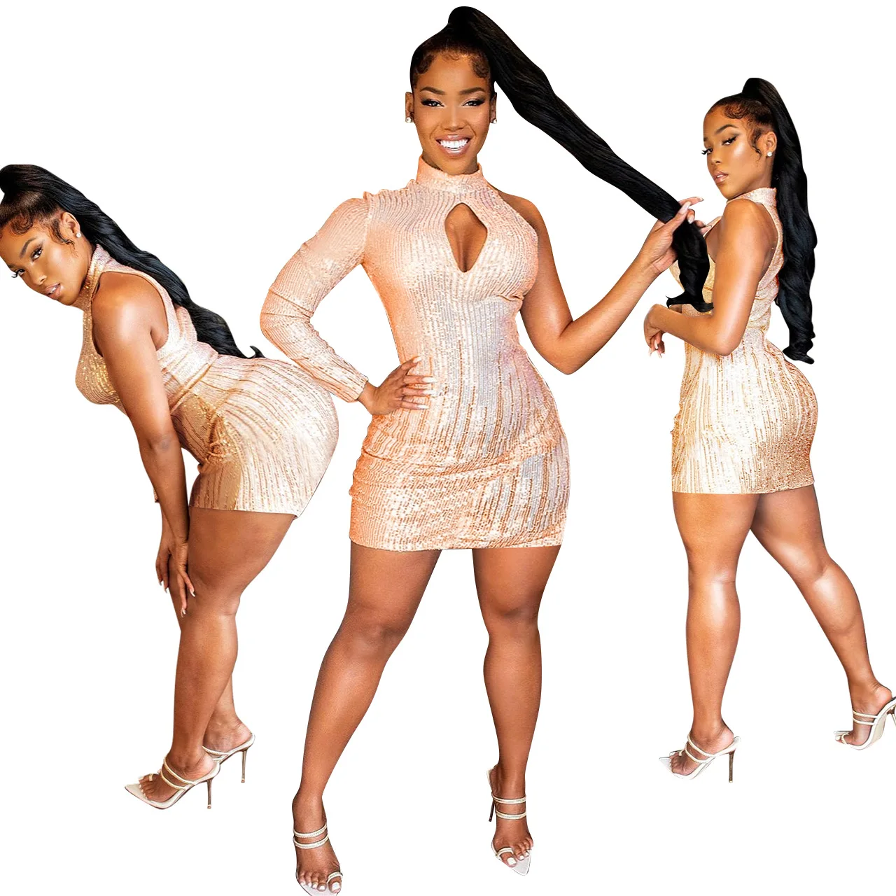 Новый стиль Осенняя клубная ночная одежда с открытыми плечами облегающее пикантное мини-платье с длинным рукавом осенние вечерние платья с блестками