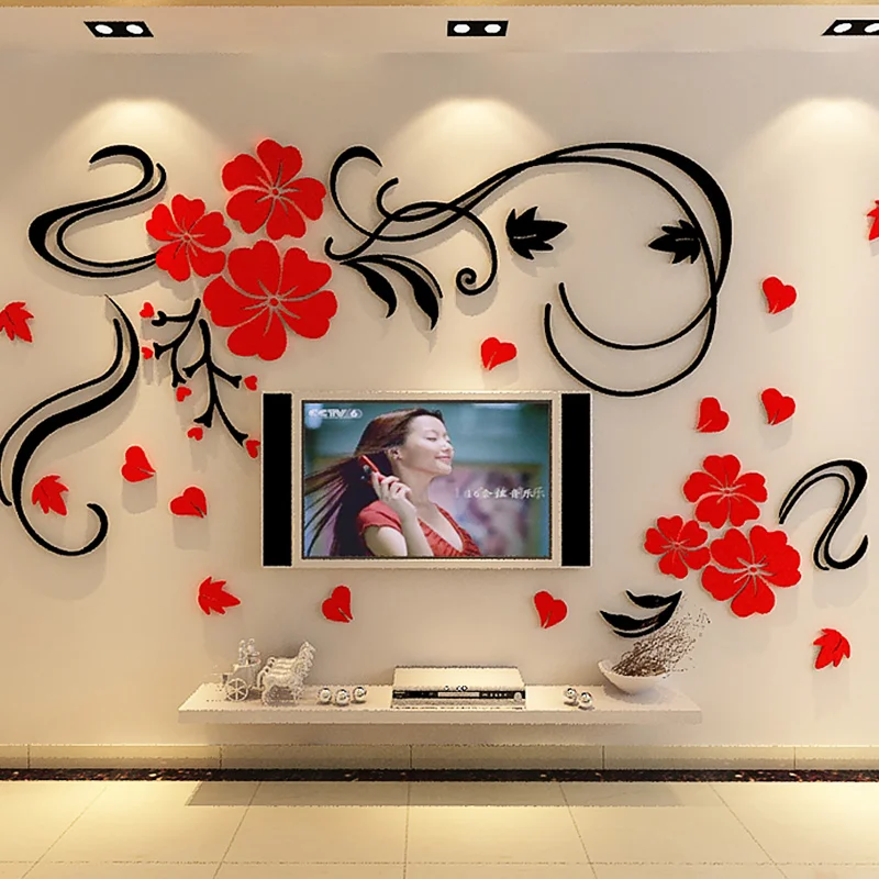 3D acrylic vines flower wall stickers living room wall decoration stickers