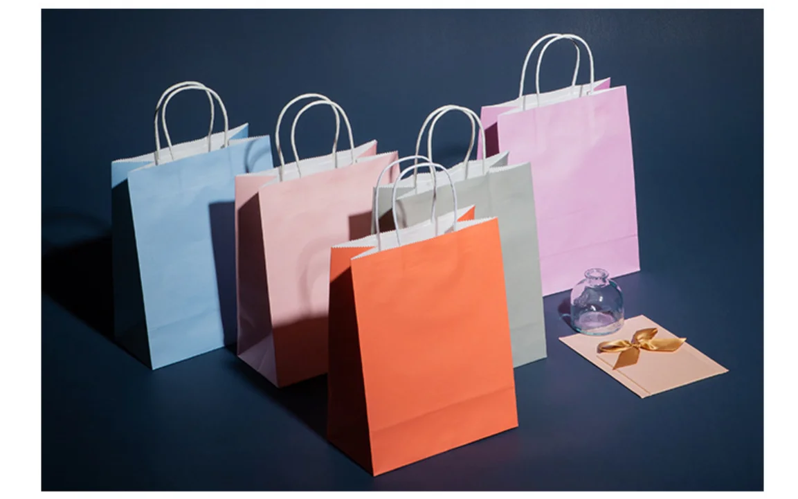 Tote Bag Kraft Paper Bag Clothing Shopping Shoes Handbag Pink Blue Green Paper Bags Custom LOGO