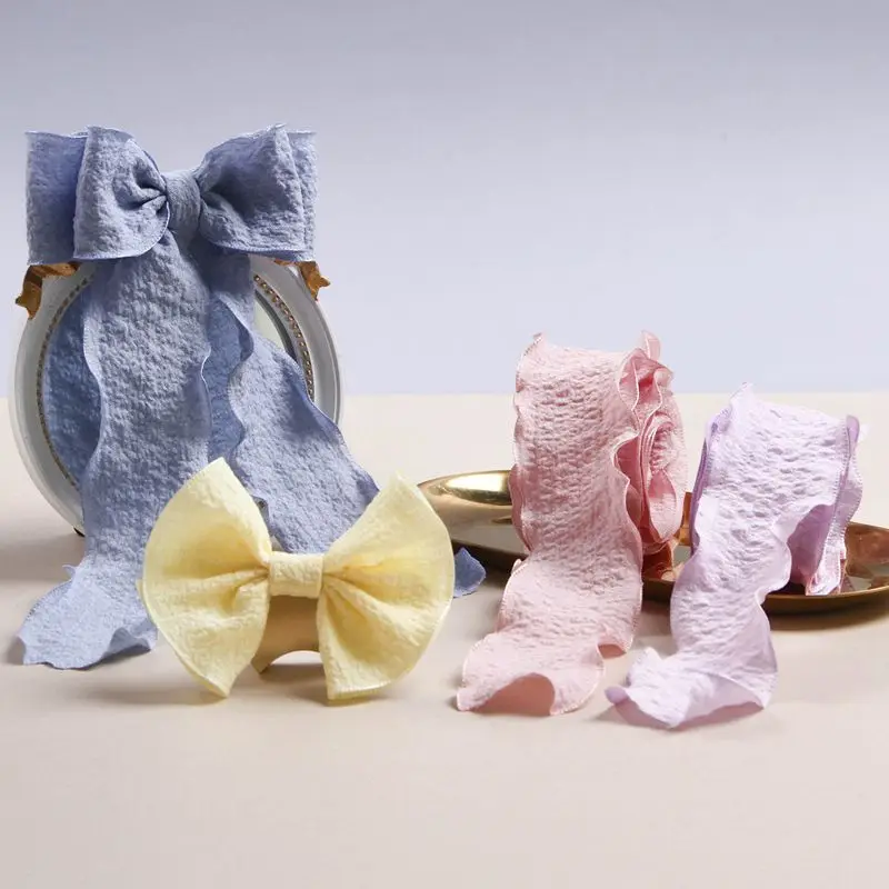 Tape DIY Make Hair BowKnot Sewing Craft Supplies 38MM Wrinkled Cotton Ribbon For Colorful Gift Packing