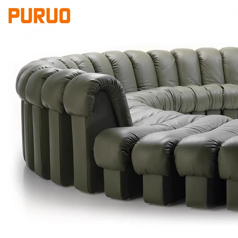 Puruo Italian Modern large size hotel lobby 7 seater Sofas Luxury Curved sectional Modular Floor couch L Sofa Set