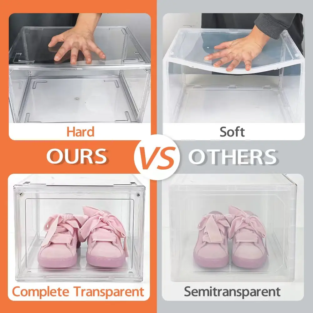 USA Stock Drop Shipping Clear Plastic Shoes Box Figures Storage Bins Acrylic Containers Sneakers Boxes with Magnetic Door