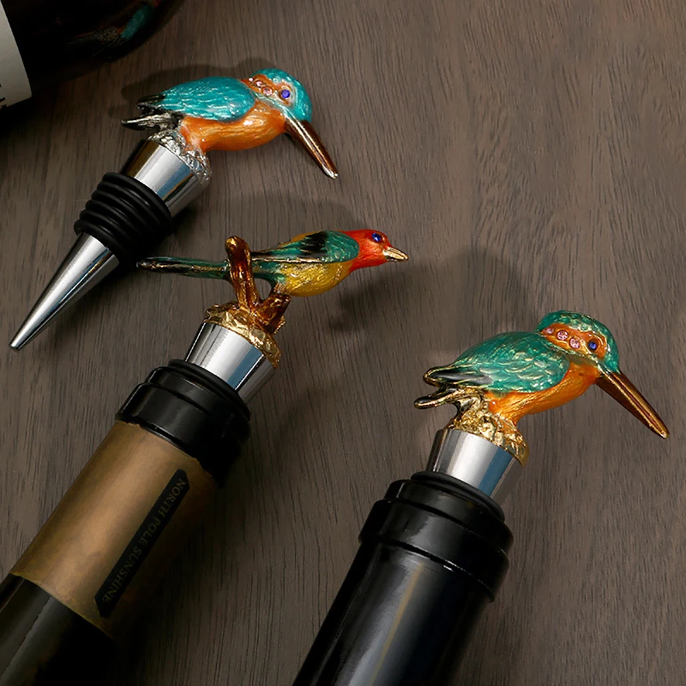 Personalized Creative Enamel Metal Wine Stopper Vacuum Stainless Steel Silicon Champagne Animal Bird Shape Wine Bottle Stopper