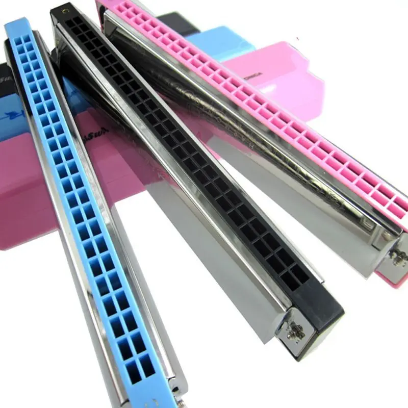 24-Hole Polyphonic Harmonica C Key Beginner Performance Harmonica Pink/Blue/Black