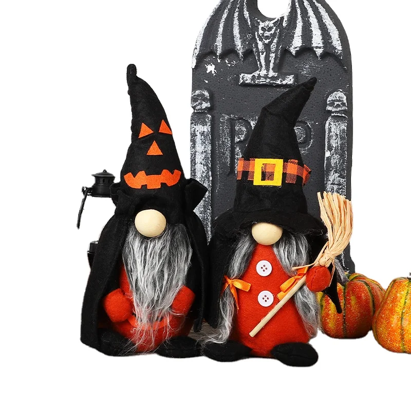 High Quality Hug Pumpkin Gnome Pointed Hat Witch Home Decoration Ornaments Halloween Broom Dwarf plush toys