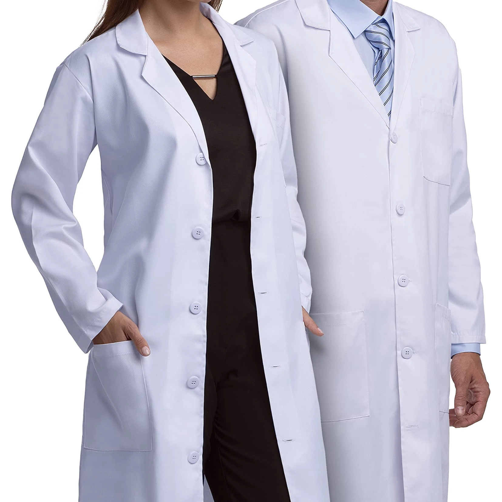 Fashion Colors Designs Strech Hospita Uniforme Lab Coat Professional for Men and Women, Polycotton, 40 Inch Length, White