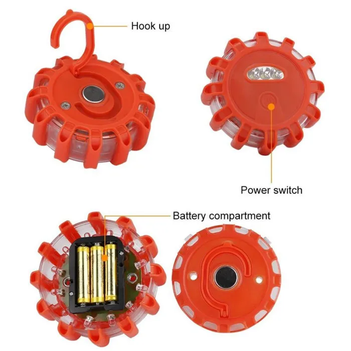 3 packed emergency led road flare Road hazard construction safety warning light With safety hammer