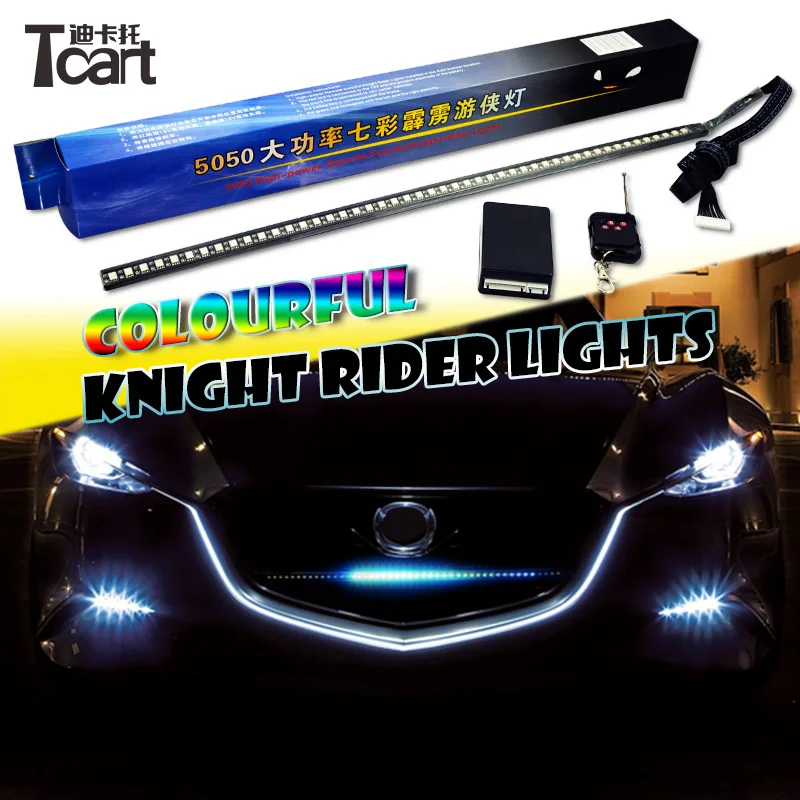 Tcart auto lighting strip 12v 54cm RGB color change 5050 chip Car grid decoration warning Led knight rider scan light