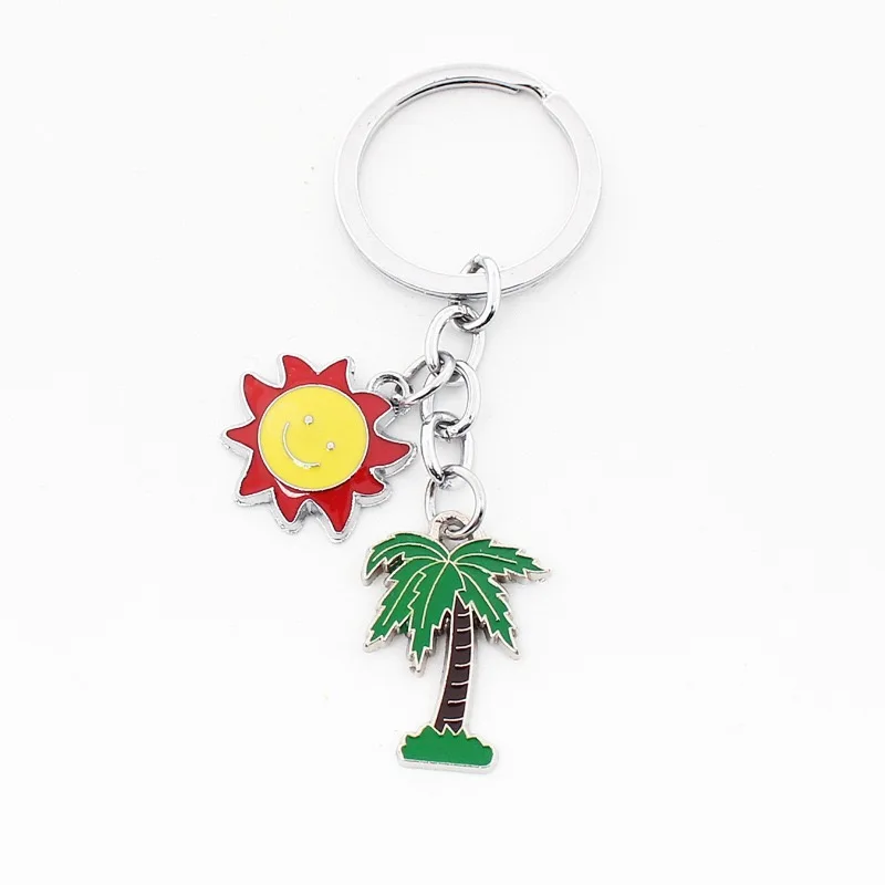 palm tree metal keychain Zinc Alloy dolphin turtle lobster fish keychain