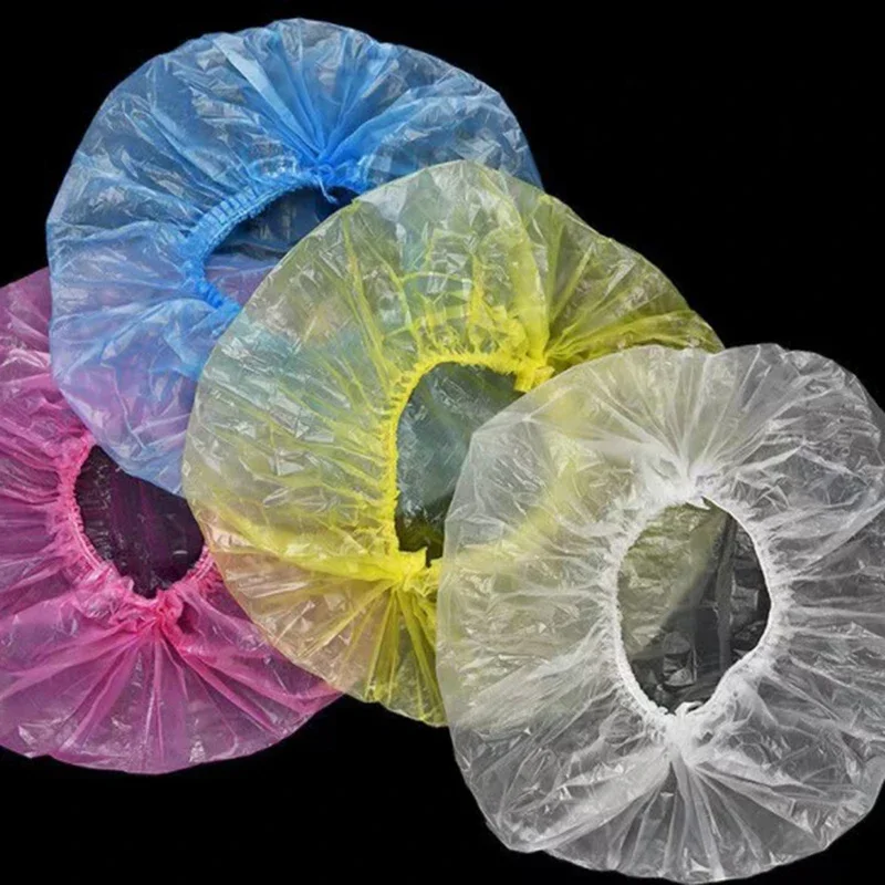 100pcs Disposable Shower Caps Bathing Bathing Waterproof Adult Hair Drying Caps Dustproof Plastic Head Covers for Men and Women