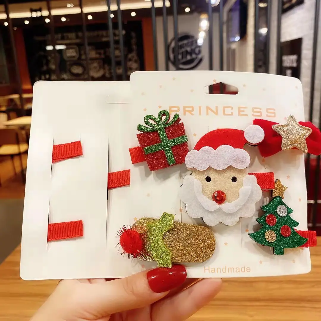 Unique Christmas Snowman hairpins gifts 5pcs/set Cute elk deer hair clips Santa Hairgrips Set for Children