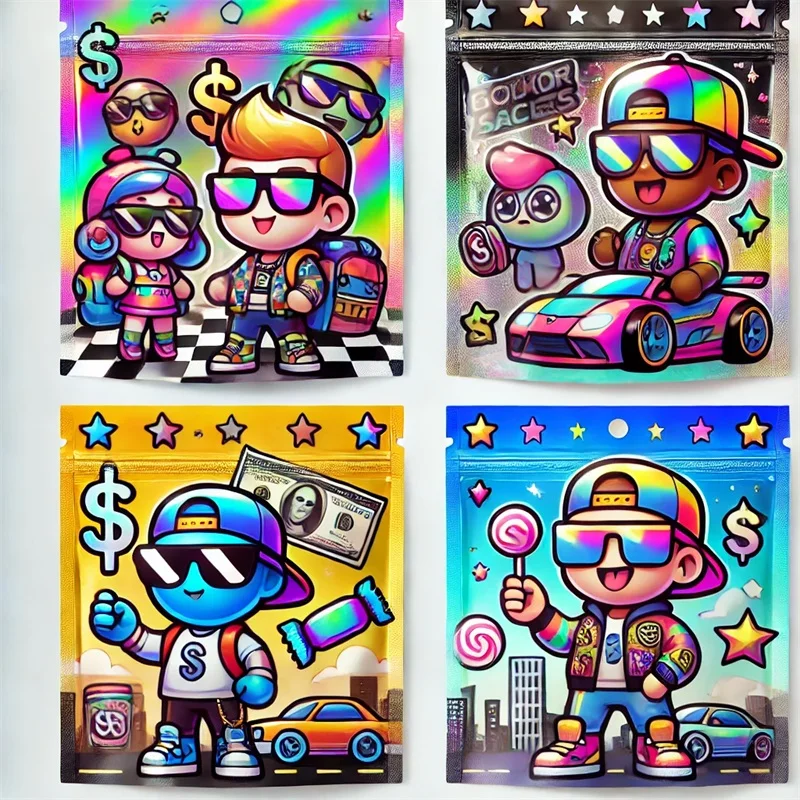 Holographic Foil Ziplock Candy Gummy Food Packaging Pouch Custom Smell Proof Plastic Mylar Bag